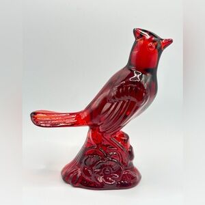 Mosser Vintage Red Glass Cardinal Bird Figurine Figure Collectible Home Decor